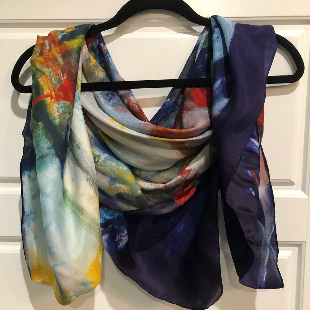 Asian print 100% polyester silk scarf